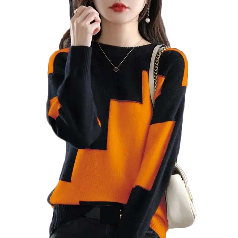 Street Fashion In Korea - Fashion O-Neck Spliced Knitted Color Sweater