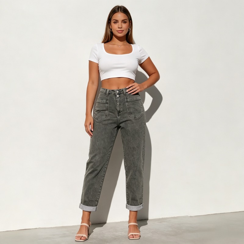 Women Plus Size American High  - Street Fashion Jeans Women ulasan dan harga