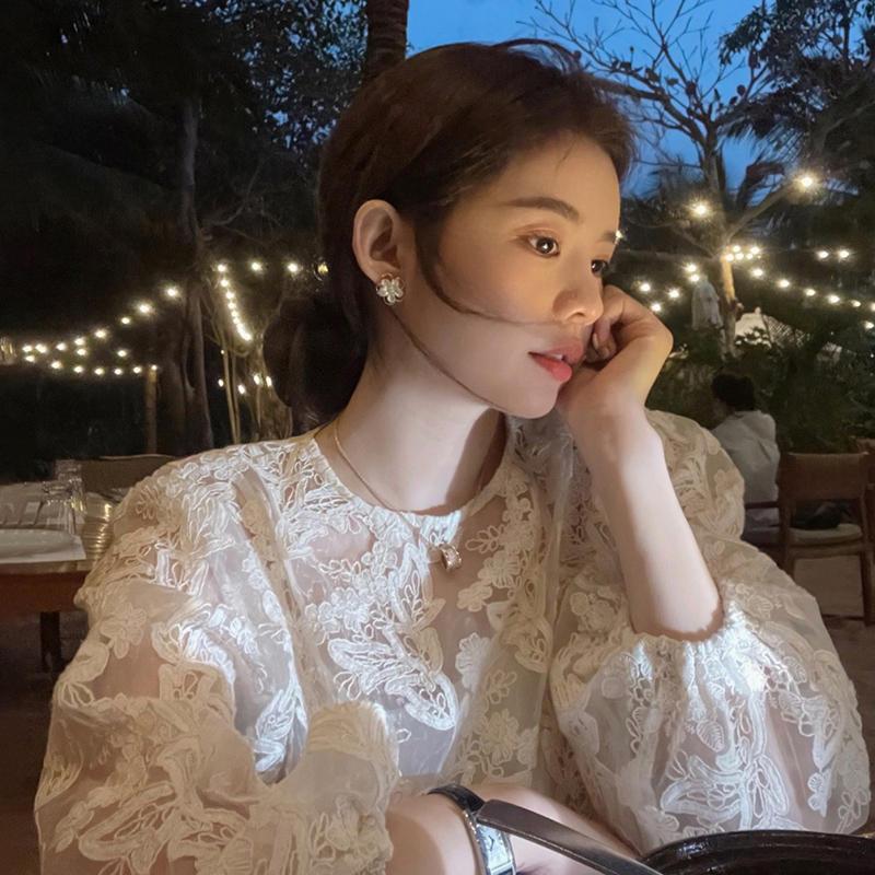 MEXZT Elegant Sheer White Shir - Street Fashion In Korea ulasan dan harga