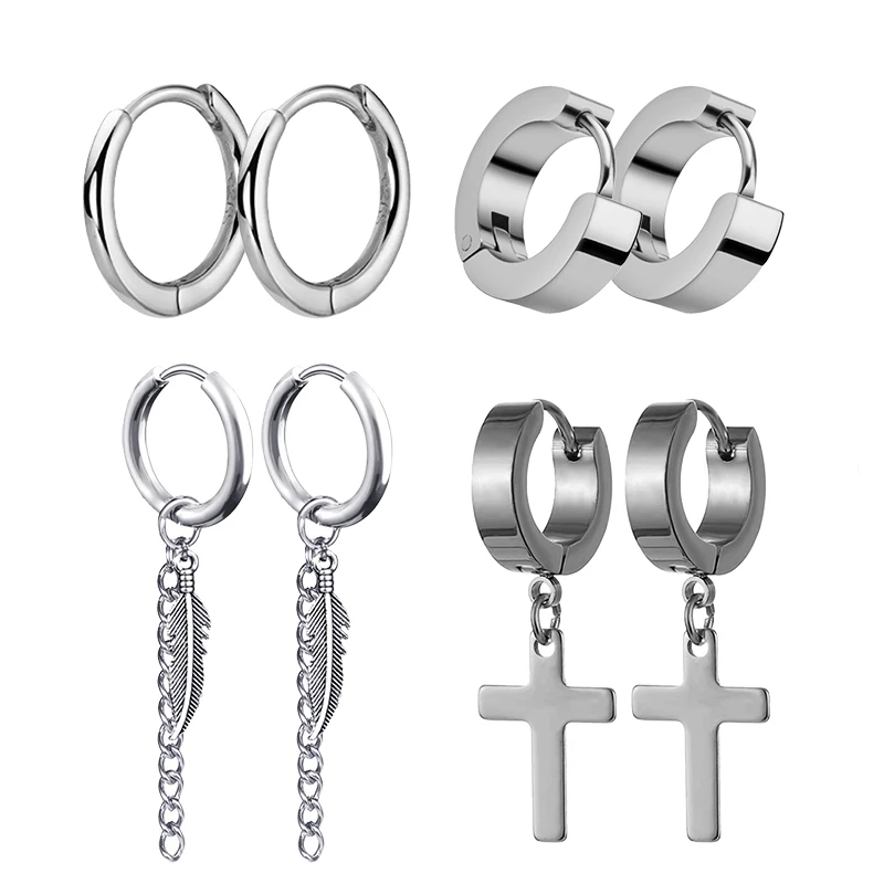 4 Pairs Punk Steel-color Stain - Street Fashion Earrings ulasan dan harga