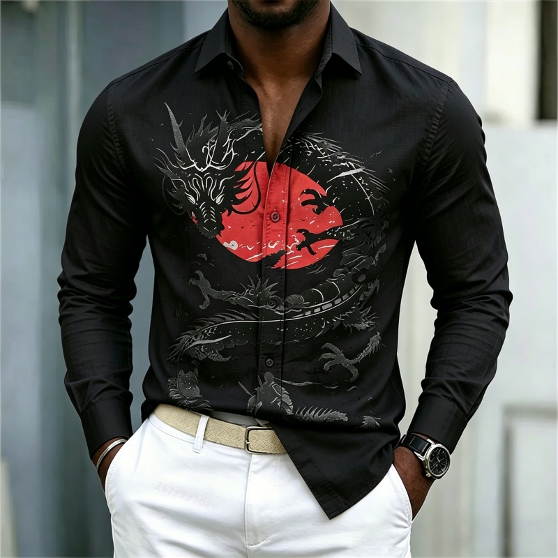 2026 New Men's Shirt White Bla - Street Fashion China ulasan dan harga