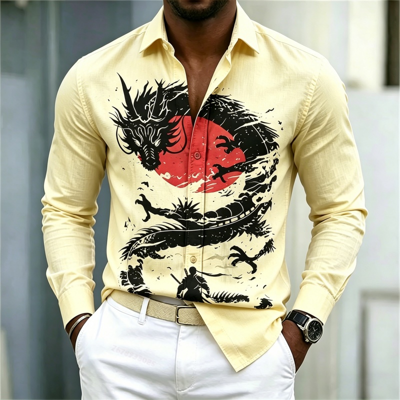 2026 New Men's Shirt White Bla - Street Fashion China ulasan dan harga