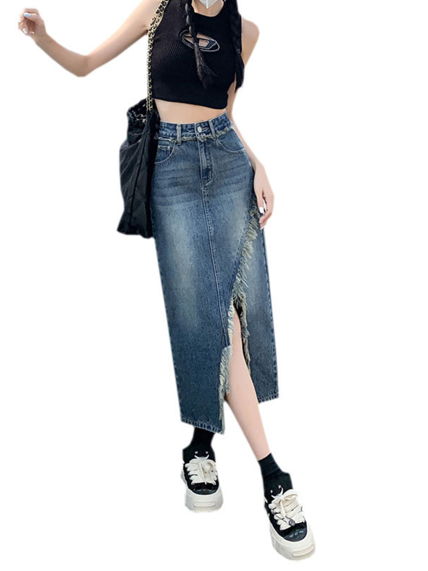 Women's High Waist Denim Skirt - Street Fashion Jeans Women ulasan dan harga