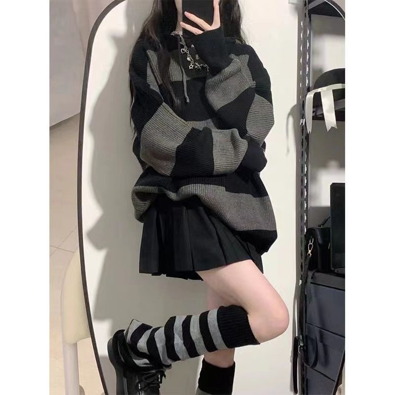 Streetwear Striped Sweater Wom - Street Fashion In Korea ulasan dan harga