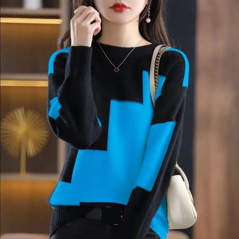 Fashion O-Neck Spliced Knitted - Street Fashion In Korea ulasan dan harga
