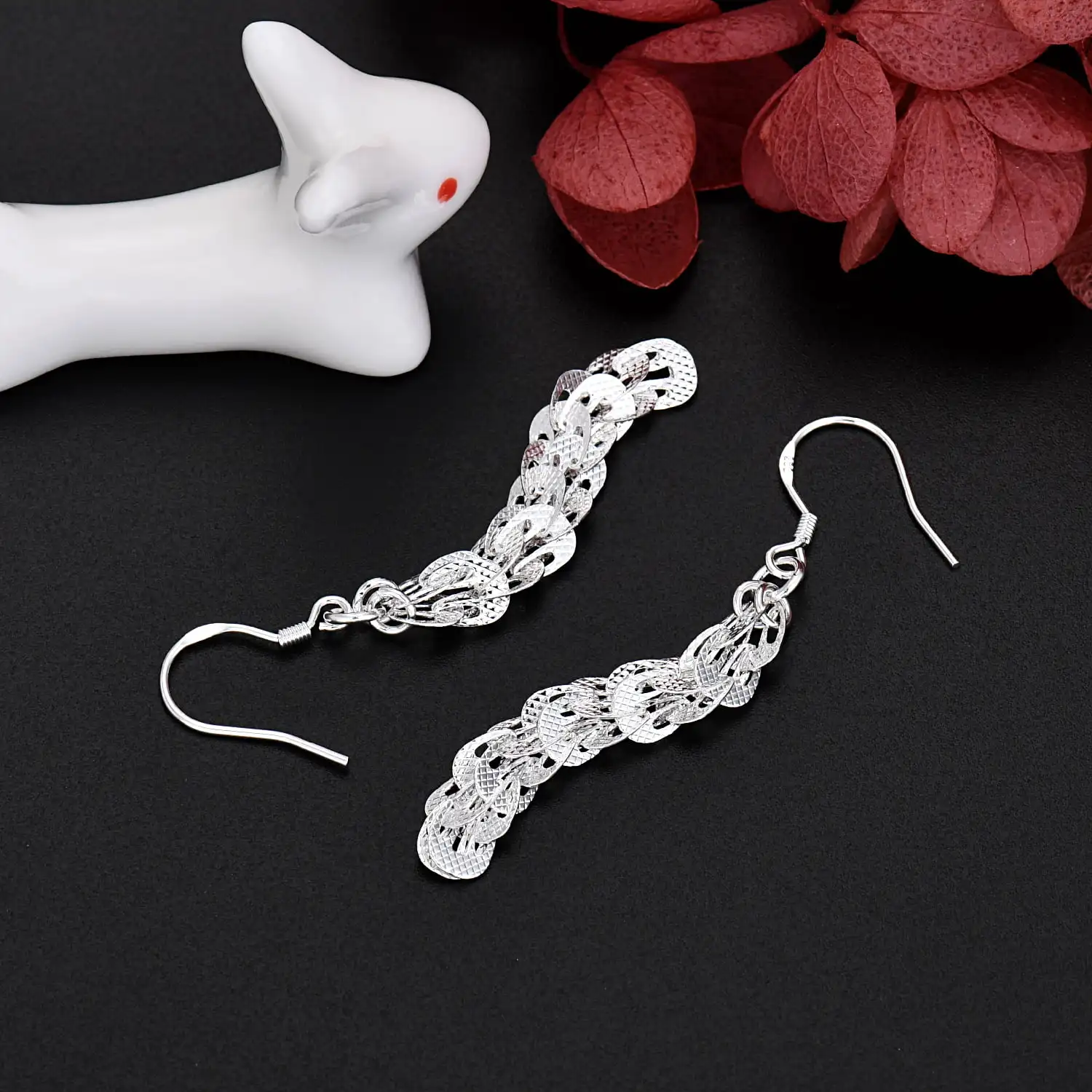 New fine 925 Sterling Silver E - Street Fashion Earrings ulasan dan harga