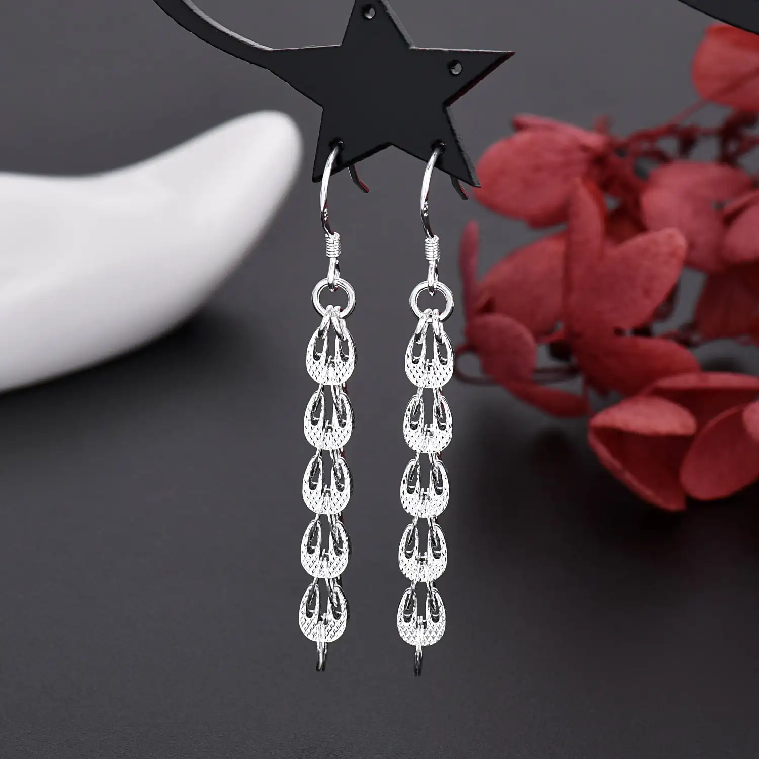 New fine 925 Sterling Silver E - Street Fashion Earrings ulasan dan harga