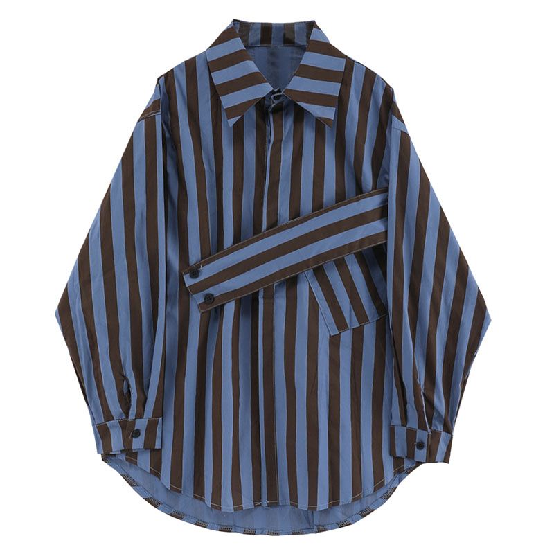 Korean striped shirt with asym - Street Fashion In Korea ulasan dan harga